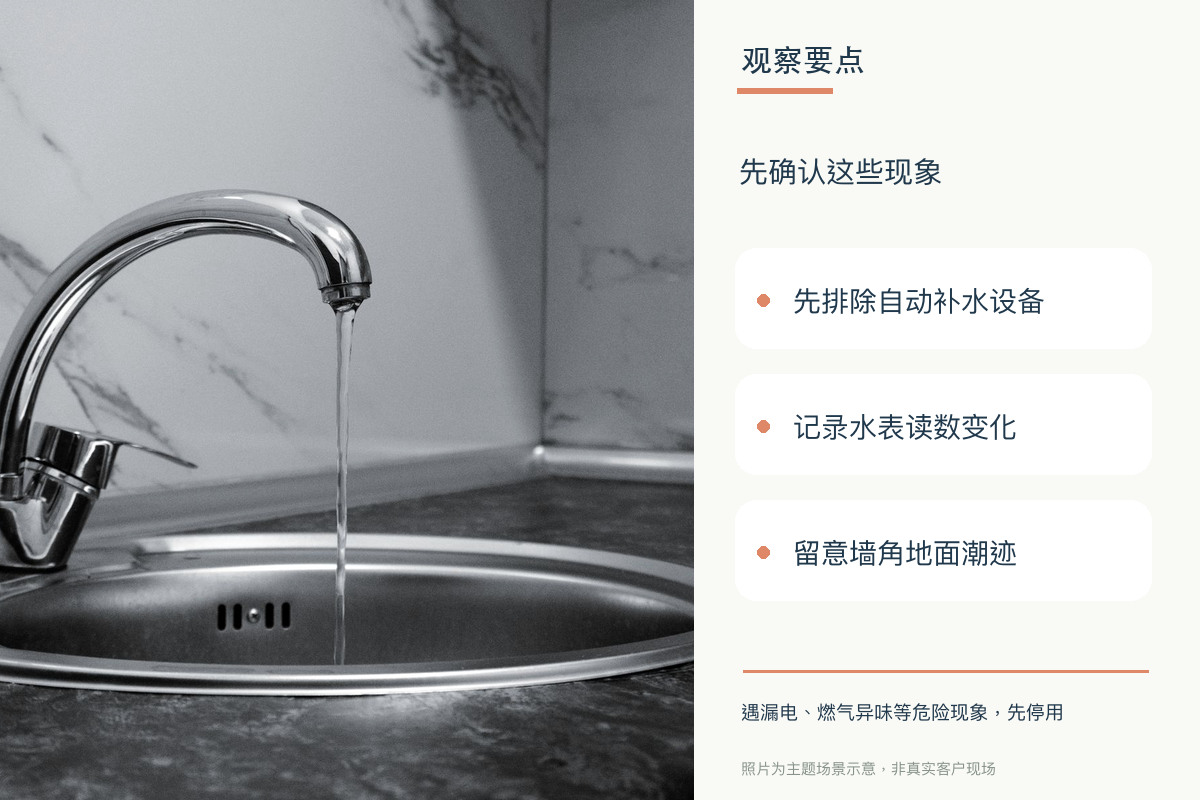 全家没开水，水表却还在动：一定是暗管漏水吗？相关观察要点示意