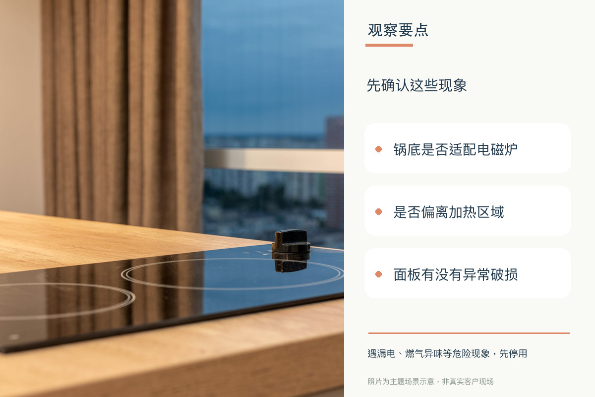 电磁炉老是提示“无锅”,锅明明就在上面相关观察要点示意